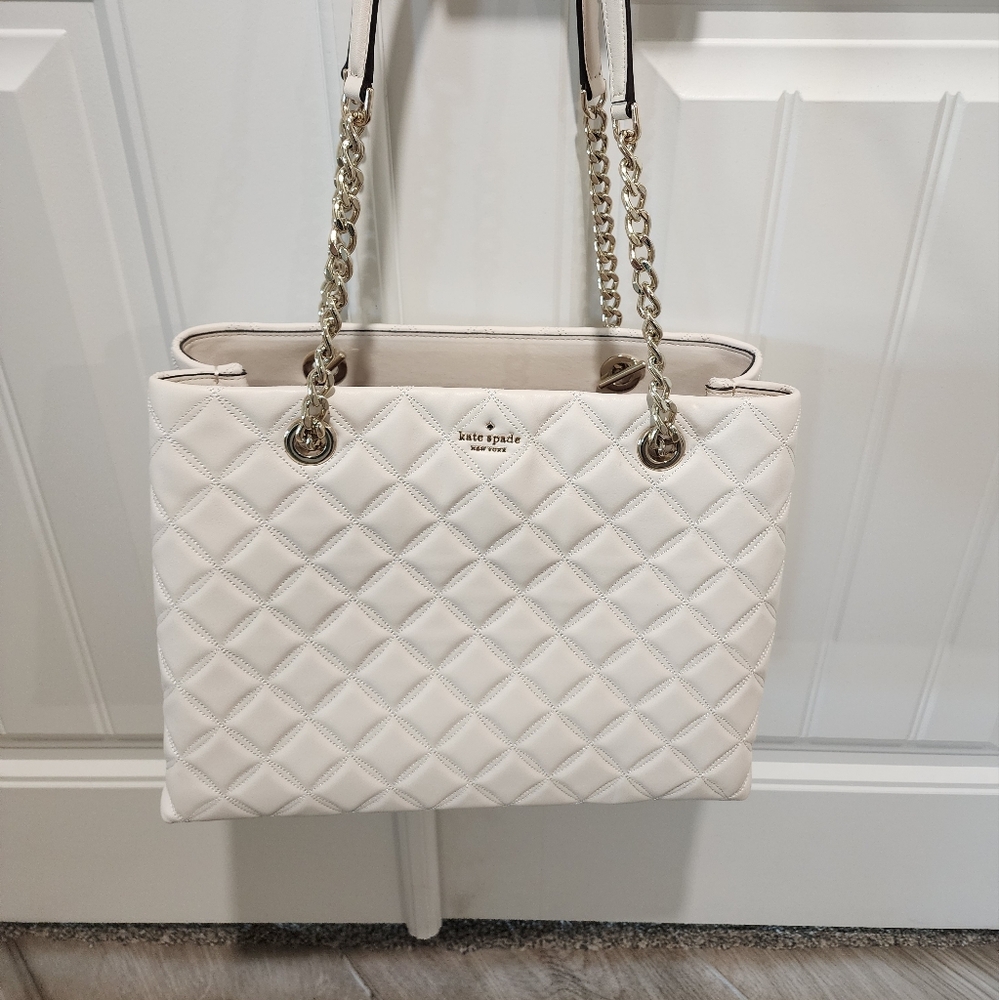 Kate Spade Woman's Carey Quilted Leather Tote Bag Chain Shoulder and